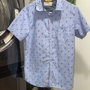 Free Planet Blue Casual Button Down Shirt tropical Pattern